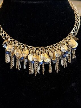 Gold-Tone Braided Fringe Choker with Matte and Bead Accents